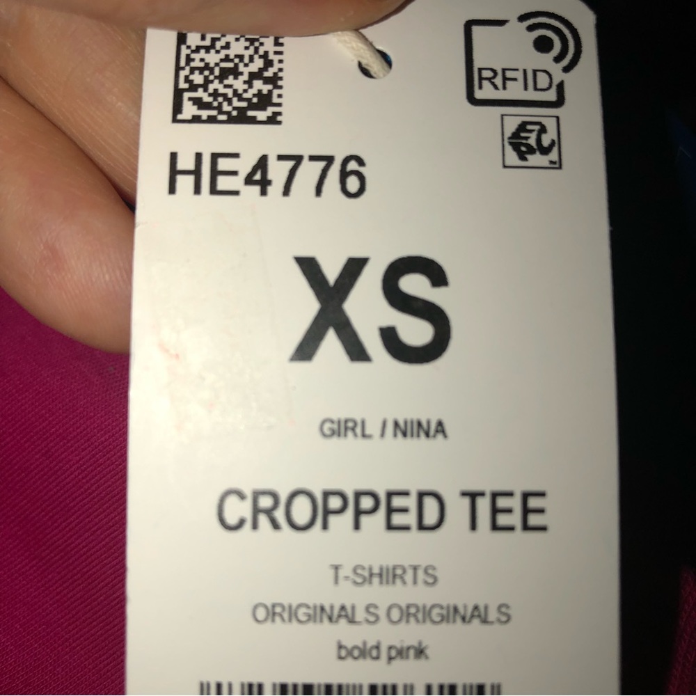 Adidas Bold Pink Originals Multi-color Trefoil "Big Girl" Kids Crop-top NWT XS - Picture 10 of 11